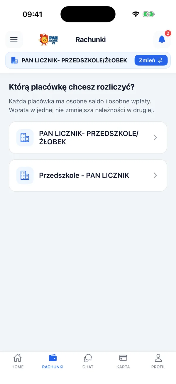 Wybór placówki do rozliczenia w aplikacji Pan Licznik